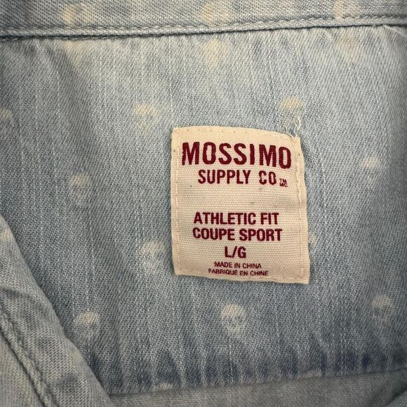 Mossimo Men's Chambray Skull Shirt Size Large Button Down Blue Faded Punk Rock - Picture 5 of 6